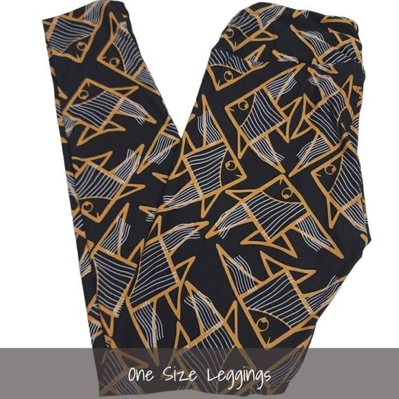 LuLaRoe OS Leggings One Size Fish Black Brown NEW - Picture 1 of 1